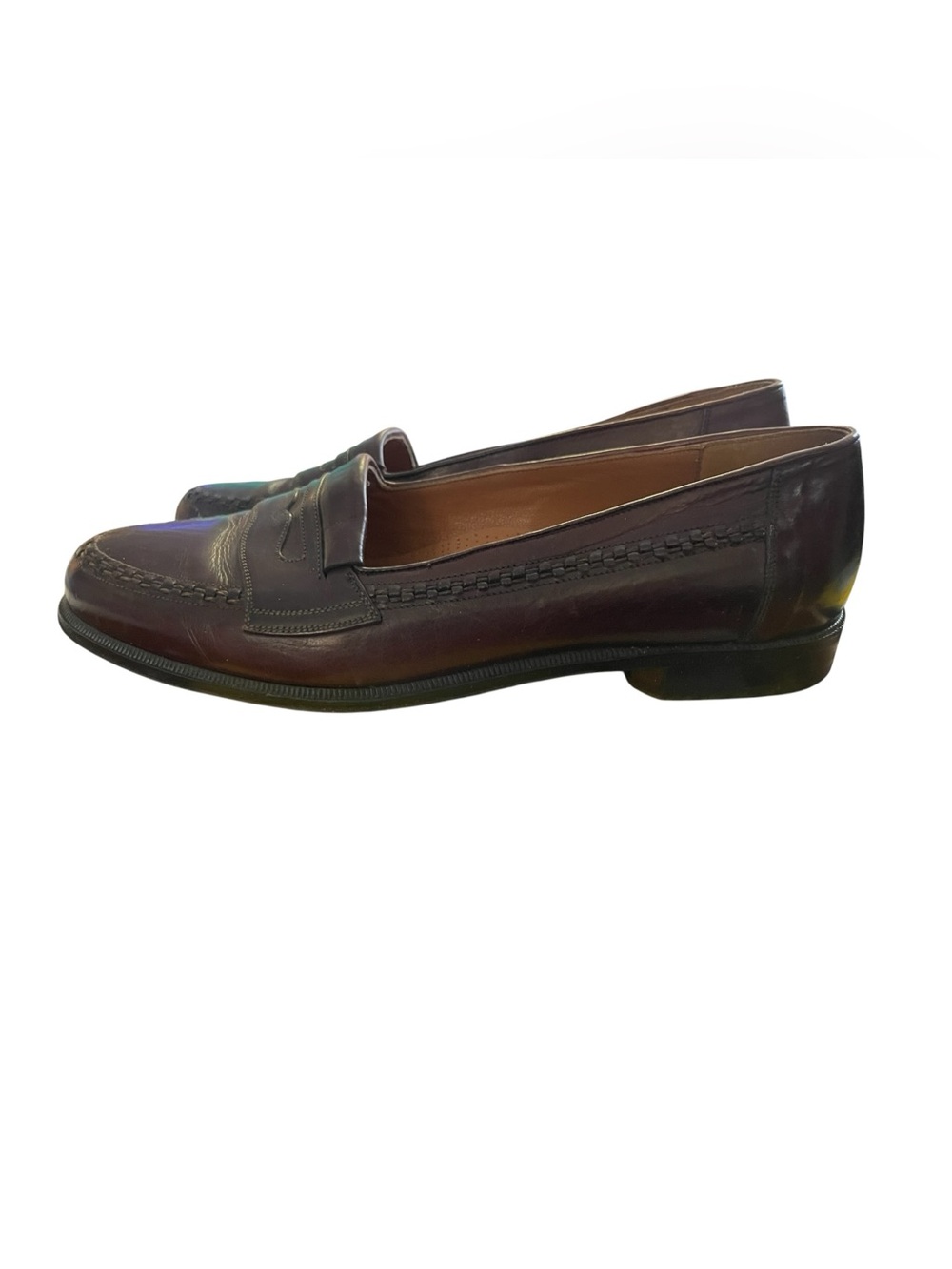Cable & Co Men Shoes 9.5  D  Burgundy Accent Leather Weave Slip On Loafers Italy